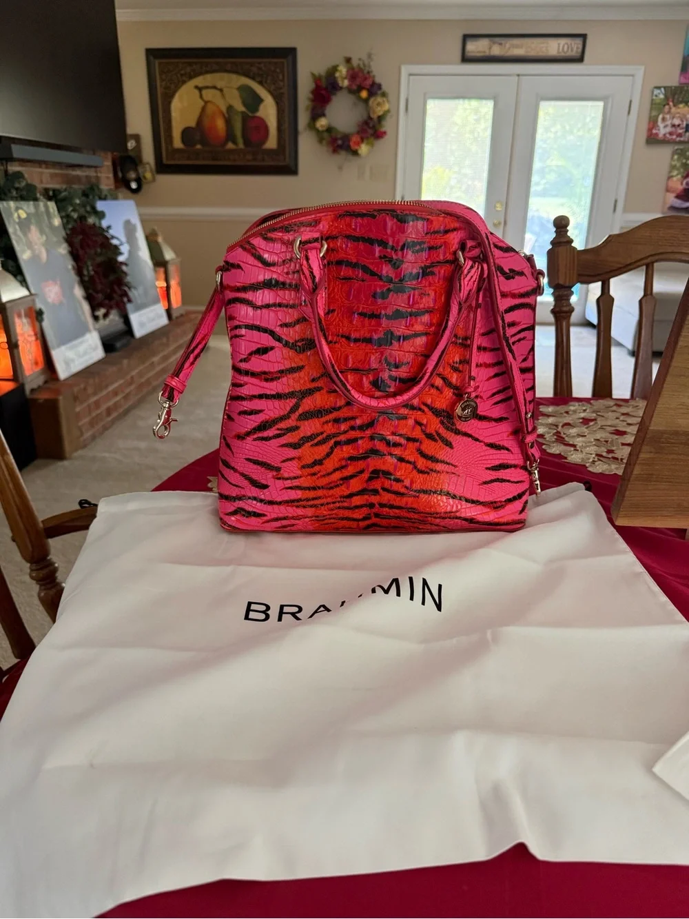Brahmin Pink feline ombré Print Satchel , large Duxbury